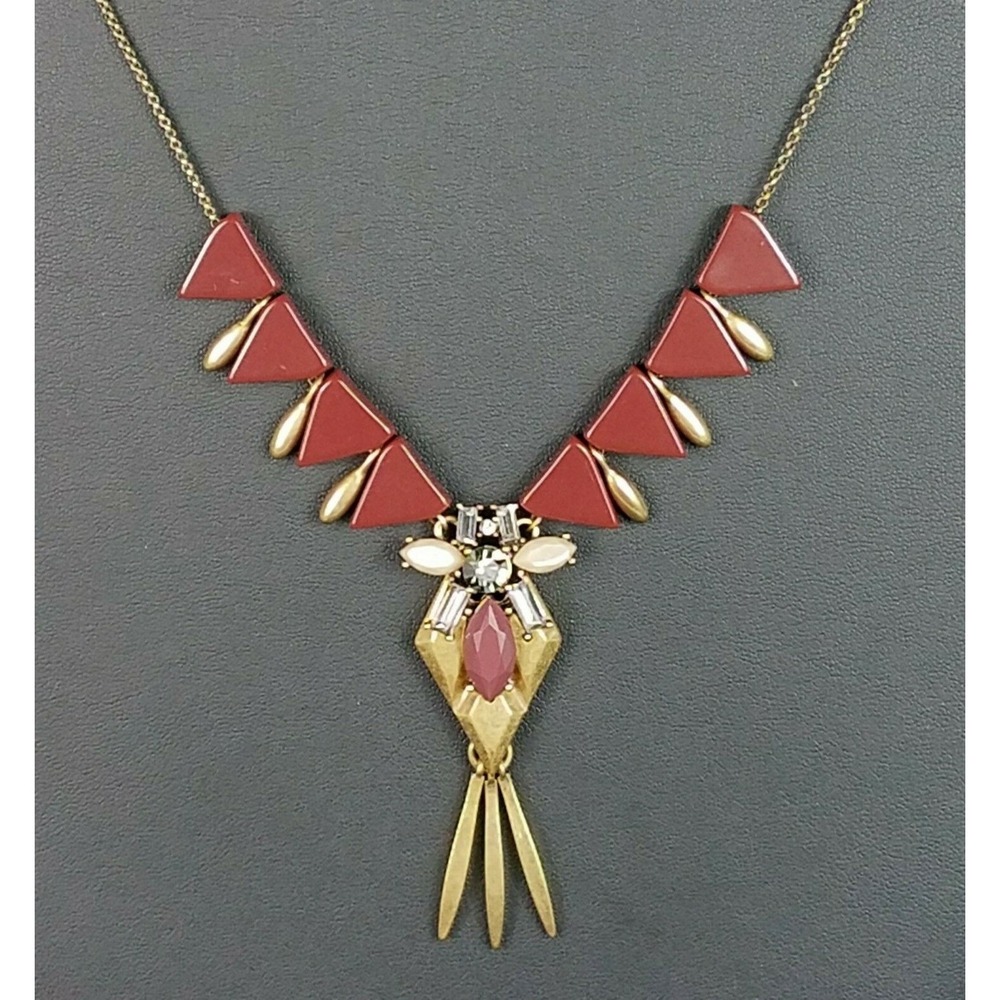 J Crew Southwest Geometric Triangle Stone Pendant Necklace Rust Burnished Brass